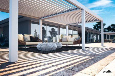 Vision - Premium Pergola freistehend mit geneigten Dachlamellen